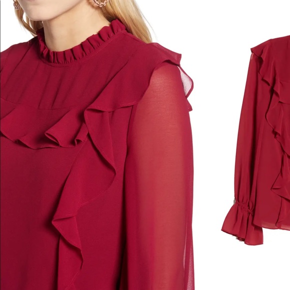 NWT Rachel Parcell Feminine Red Ruffle Top - Picture 4 of 13
